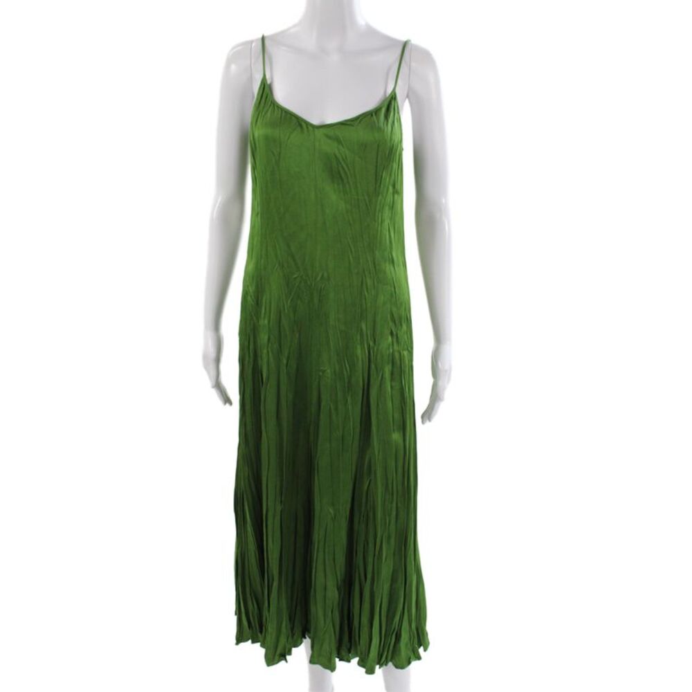 Michael Kors Collection Women Slip Dress Green V-Neck Mid-Calf Size 6